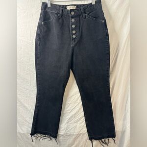 Free People We The Free Black Button Fly Cropped Jeans Raw Hem Size 29